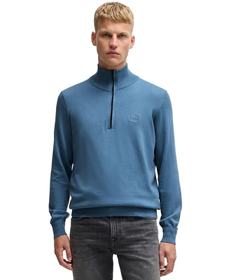 Boss by Hugo Boss Men's Logo-Patch Zip-Neck Sweater