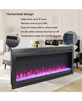 Mondawe 44 Inch In Wall Recessed Electric Fireplace With Remote And Multi Color Flame & Emberbed