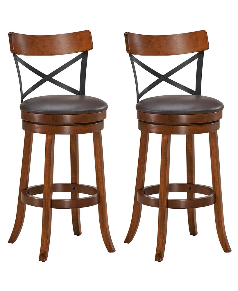 Gouun Set of 2 Bar Stools 360-Degree Swivel Dining Bar Chairs with Rubber Wood Legs-29.5 inch