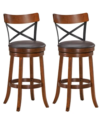 Gouun Set of 2 Bar Stools 360-Degree Swivel Dining Bar Chairs with Rubber Wood Legs-29.5 inch