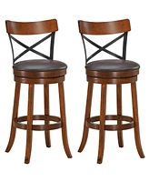 Gouun Set of 2 Bar Stools 360-Degree Swivel Dining Bar Chairs with Rubber Wood Legs-29.5 inch