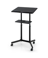 Gouun Mobile Lectern Podium Height-adjustable Rolling Laptop Cart with Tilting Top Storage Tray