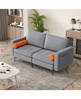 Gouun Modern Loveseat Sofa with 2 Bolsters and Side Storage Pocket