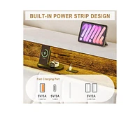 gaomon King Size Bed Frame with Led Lights and Charging Station