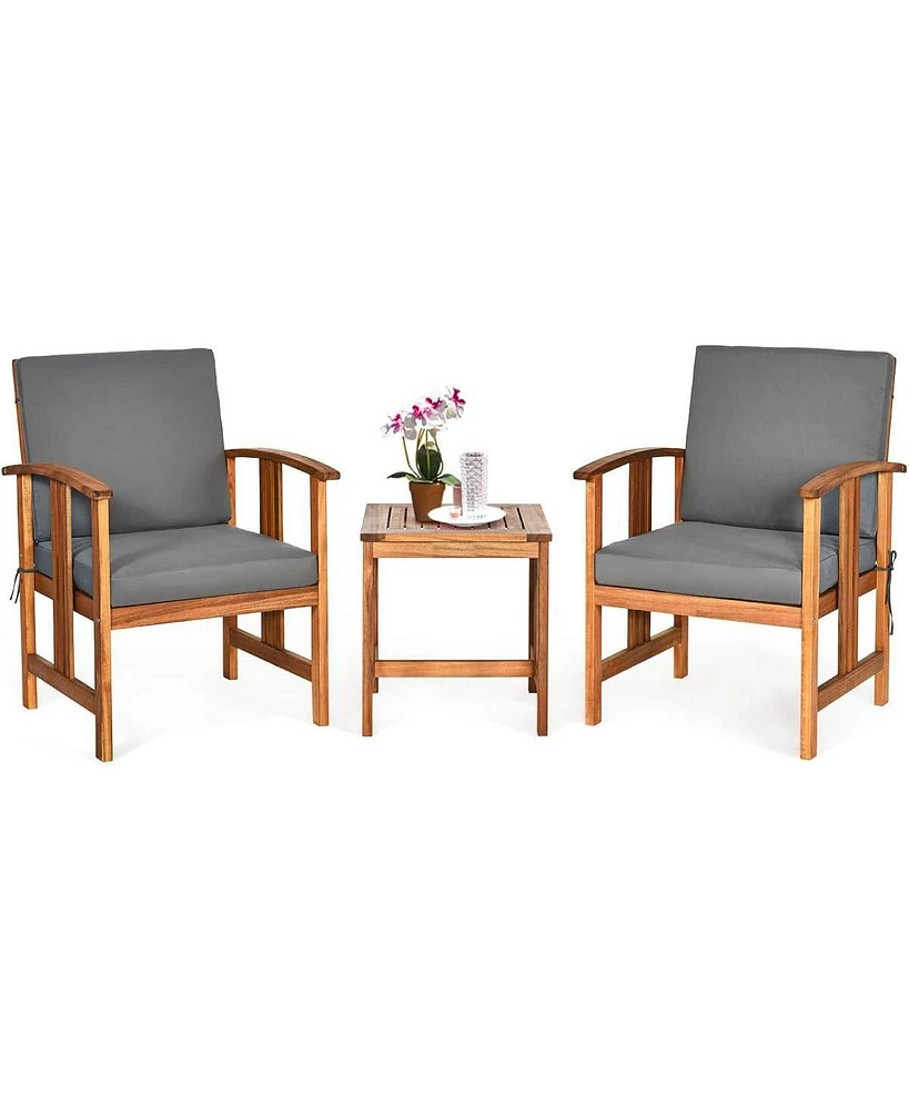 Slickblue 3-Piece Solid Wood Outdoor Patio Furniture Table Chairs Set with Cushions