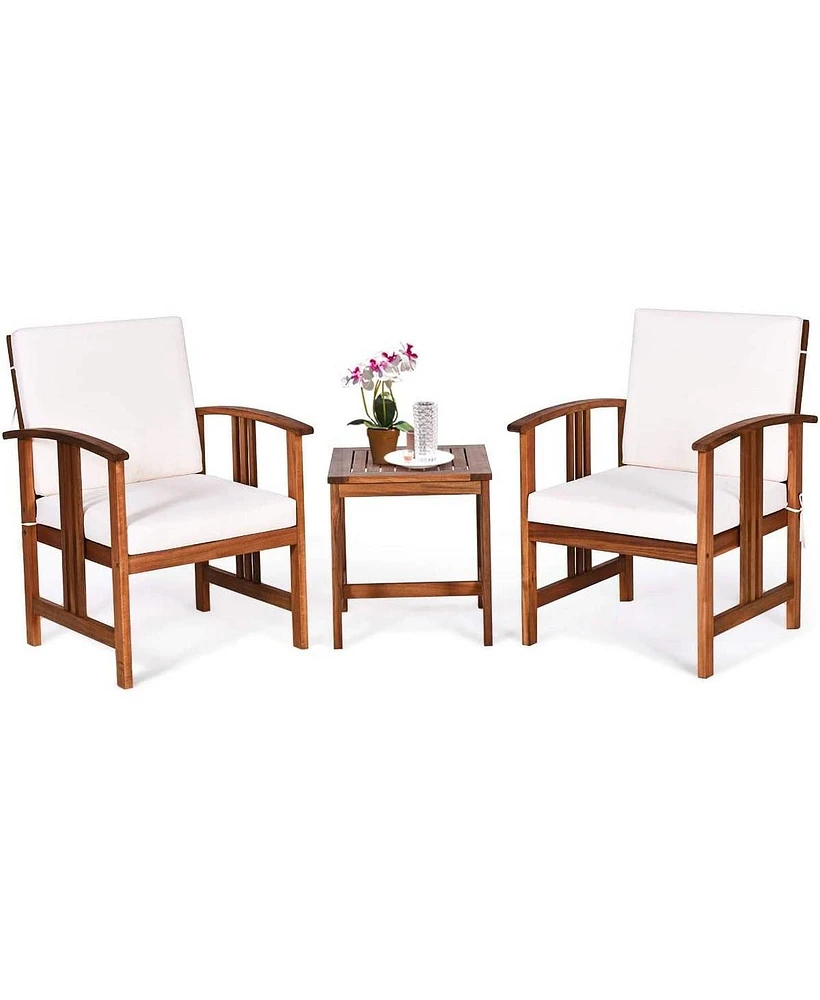 Slickblue 3-Piece Solid Wood Outdoor Patio Furniture Table Chairs Set with Cushions