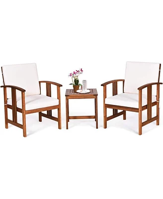 Slickblue 3-Piece Solid Wood Outdoor Patio Furniture Table Chairs Set with Cushions