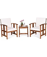 Slickblue 3-Piece Solid Wood Outdoor Patio Furniture Table Chairs Set with Cushions