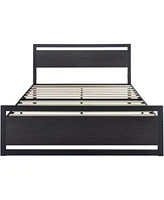Slickblue Metal Platform Bed Frame with Wood Panel Headboard Footboard