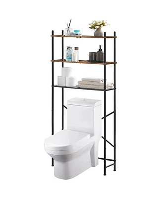 Slickblue Industrial Metal Wood Style Over the Toilet Freestanding Storage Shelving Unit