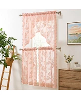 Hlc.me Butterfly Floral Lace - Sheer 3 Piece Kitchen Curtains Set