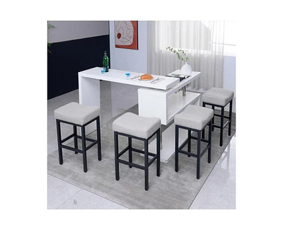 Dyhome Counter Height Bar Stools Set of 4, 27 Inches Modern Kitchen Stools, Metal Legs Backless Saddle Stool Chair for Island, Dining Room