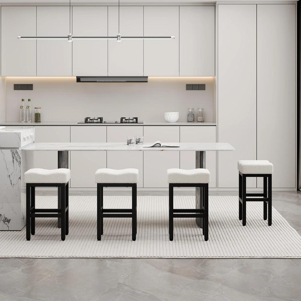 Dyhome Counter Height Bar Stools Set of 4, 27 Inches Modern Kitchen Bar Stools, Metal Legs Backless Saddle Stool Chair for Kitchen Island, Dining Room