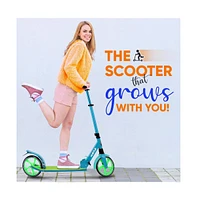 Hurtle Foldable Kick Scooter With Adjustable Handlebar - Teal Blue