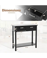 Gouun Narrow Console Table with Drawers and Open Storage Shelf