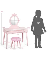 Gouun Kids Vanity Makeup Table and Chair Set Make Up Stool