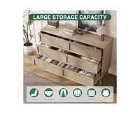 gaomon 6 Drawer Rattan Dresser, 47.2" x 15.7" x 29.5" Rattan Chest of Dressers, Mid Century Modern Dresser for Closet with Handles, Large Table Top