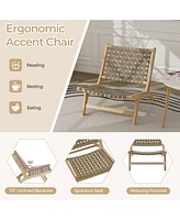 Gouun Modern Armless Teak Wood Lounge Chair with Nylon Woven Backrest and Seat