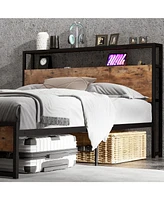 Gouun Full Bed Frame with 2-Tier Storage Headboard and Charging Station-Full Size