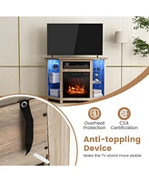 Gouun Fireplace Corner Tv Stand with Led Lights, Smart App Control, and Adjustable Shelves for 50-Inch Tv