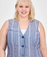 And Now This Trendy Plus Striped Three-Button Vest, Exclusively at Macy's