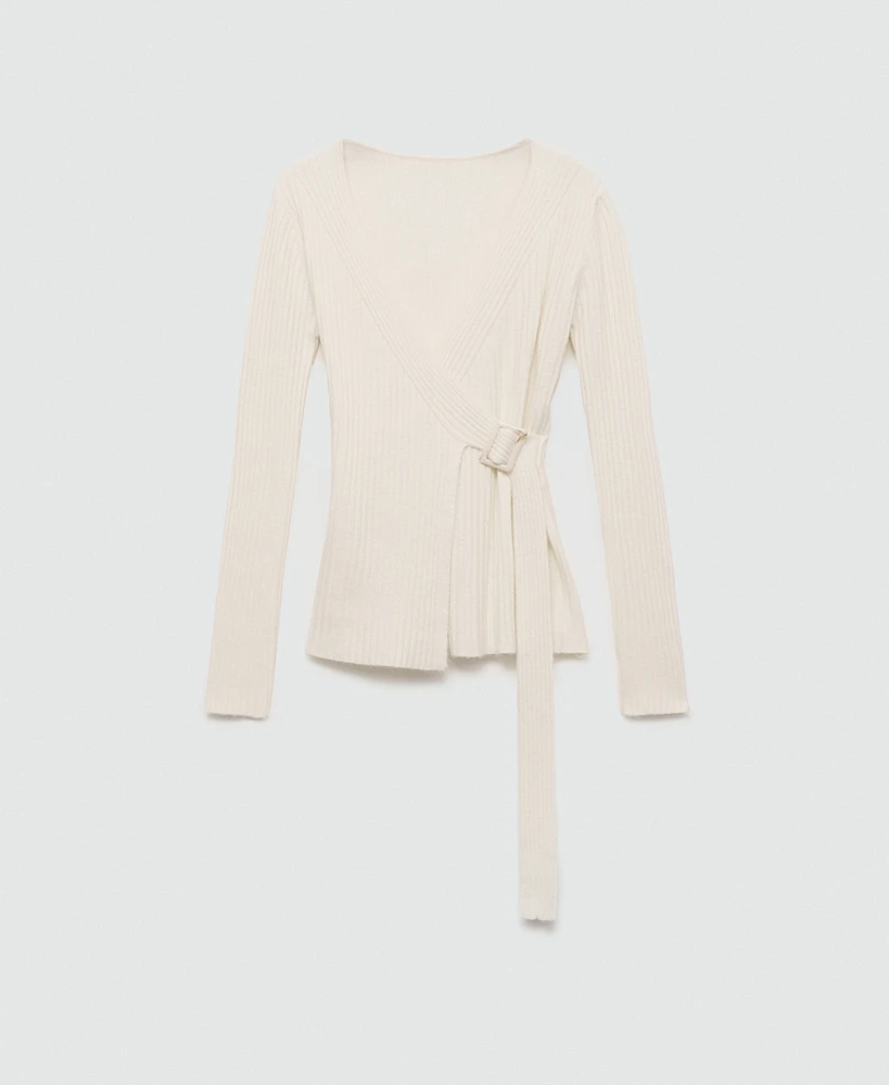 Mango Women's Buckle Detail Ribbed Cardigan