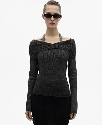 Mango Women's Bare Shoulders Lurex Sweater