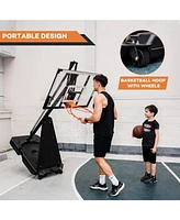 Skonyon 4.8FT-10FT Height Adjustable Portable Basketball Hoop System with 48 Inch Shatterproof Backboard