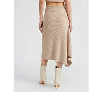 En Saison Women's Elaine Ribbed Asymmetric-Hem Midi Skirt