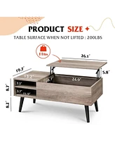 Wlive Lift Top Coffee Table with Storage for Living Room,Small Hidden Compartment and Adjustable Shelf,Mid Century Modern ,Wood,Greige