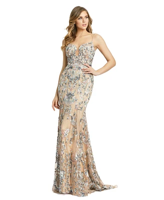 Mac Duggal Embroidered Spaghetti Strap Trumpet Gown