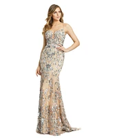 Mac Duggal Embroidered Spaghetti Strap Trumpet Gown