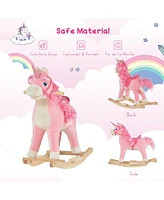 Qaba Kids Rocking Horse, Ride on Unicorn w/ Wooden Base, Tail Wag & Sounds