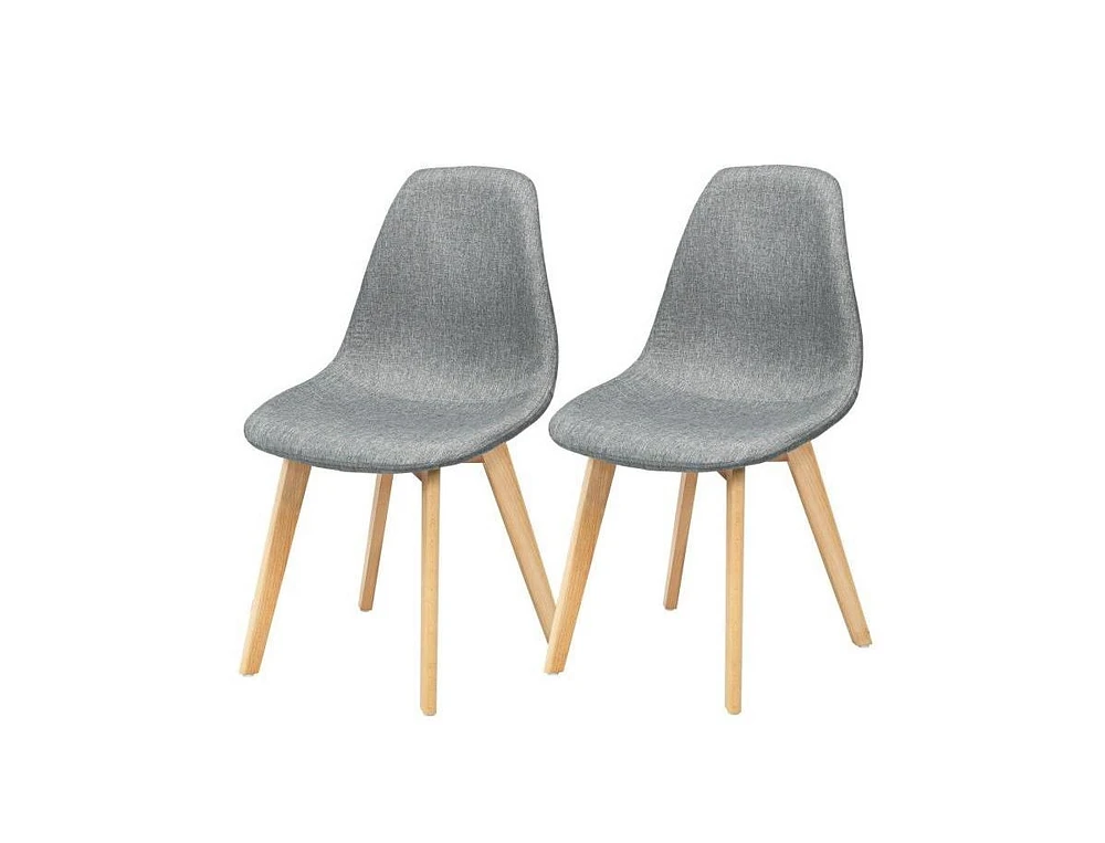 Slickblue Set of 2 Mid-Century Modern Linen Upholstered Dining Chair with Wood Legs