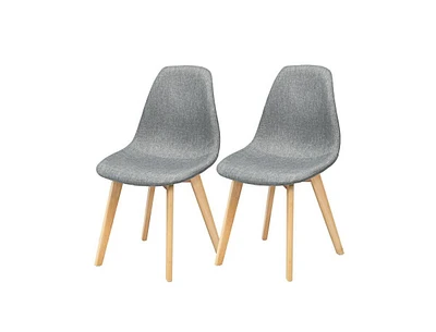 Slickblue Set of 2 Mid-Century Modern Linen Upholstered Dining Chair with Wood Legs