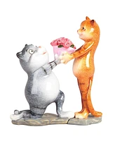 Fc Design "2-pc Gift Set" 6.75"H Cat Present Flowers to Lover Figurine Statue Ornament Home Room Office Decor and Perfect Gift Ideas for Housewarming,