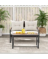 Gouun 2 Pieces Patio Pe Wicker Furniture Set with Acacia Wood Table