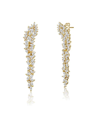 Rachel Glauber 14k Gold Plated Cubic Zirconia Waterfall Cluster Linear Earrings