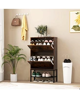 Gouun Industrial Shoe Storage Cabinet with 2 Flip Drawers and 1 Bottom Metal Shelf