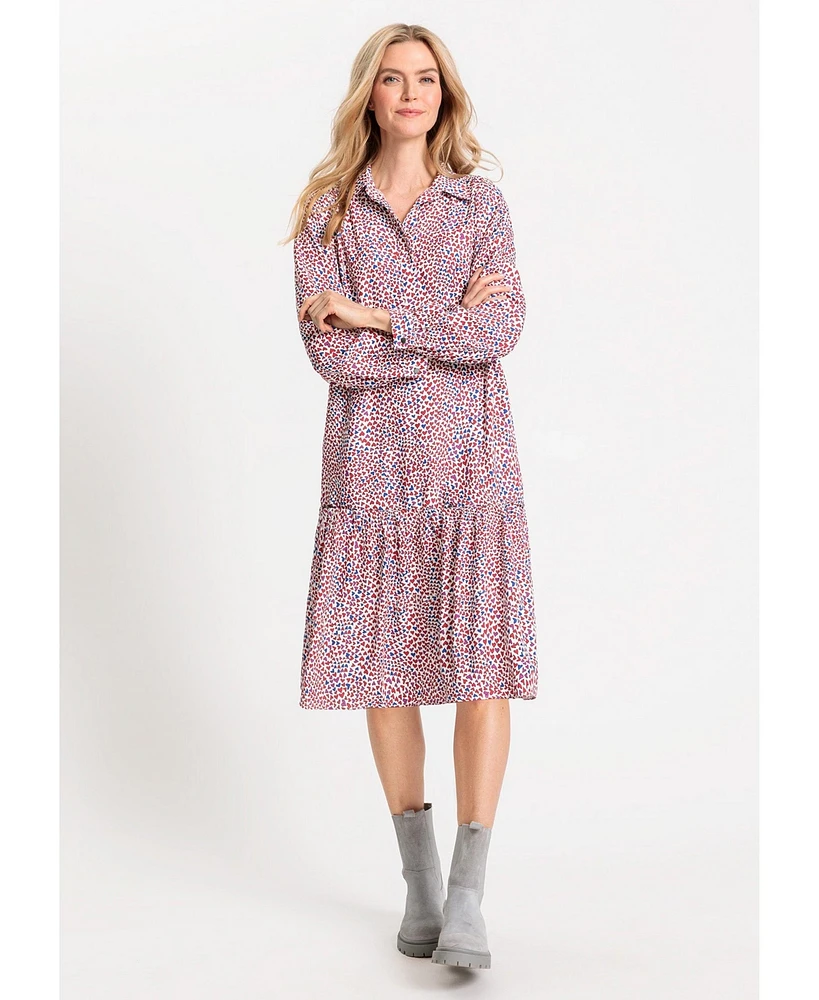 Olsen Women's Long Sleeve Allover Heart Print Midi Dress