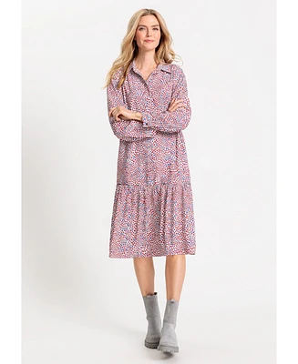 Olsen Women's Long Sleeve Allover Heart Print Midi Dress