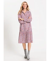 Olsen Women's Long Sleeve Allover Heart Print Midi Dress