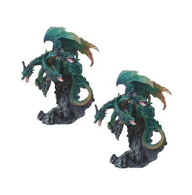 Fc Design "2-pc Gift Set" 4"H Three-Headed Green Dragon Standing on Rock Figurine Statue Ornament Home Room Office Decor and Perfect Gift Ideas for Ho