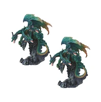 Fc Design "2-pc Gift Set" 4"H Three-Headed Green Dragon Standing on Rock Figurine Statue Ornament Home Room Office Decor and Perfect Gift Ideas for Ho