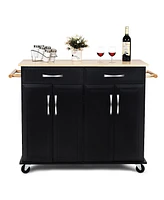 Slickblue Kitchen Island Storage Cabinet Cart with Wood Top and Wheels