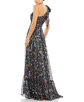 Mac Duggal Women's Tied One Shoulder Cut-Out Flowy Gown