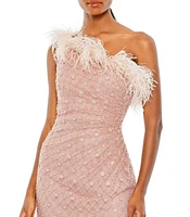 Mac Duggal Women's Embellished One Shoulder Feathered Gown