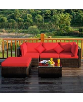 Gouun 5 Pcs Outdoor Patio Rattan Furniture Set Sectional Conversation with Cushions