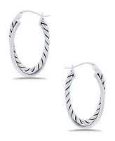 Macy's Oxidized Oval Two Row Polish Tubing Click Top Hoop Earrings