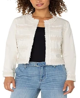 Liverpool Los Angeles Women's Collarless Jacket with Fray and Lace Detail